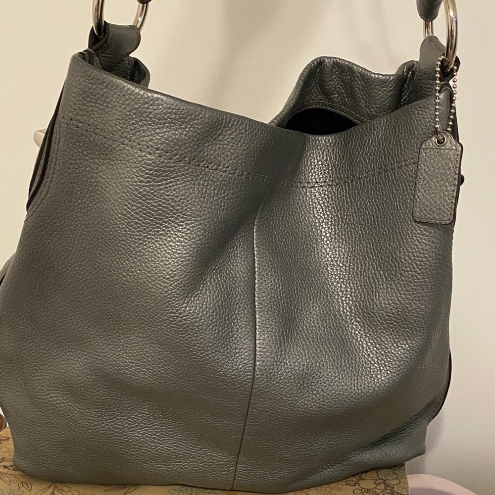 Coach Elegant Gray Leather Shoulder Bag, like new condition no wear